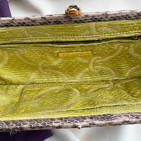 KOTUR Straw Evening Clutch w Snakeskin Trim - Picture 4 of 6